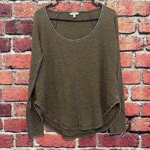 Lucky Brand Green Long Sleeve Swoop Neck Sweater